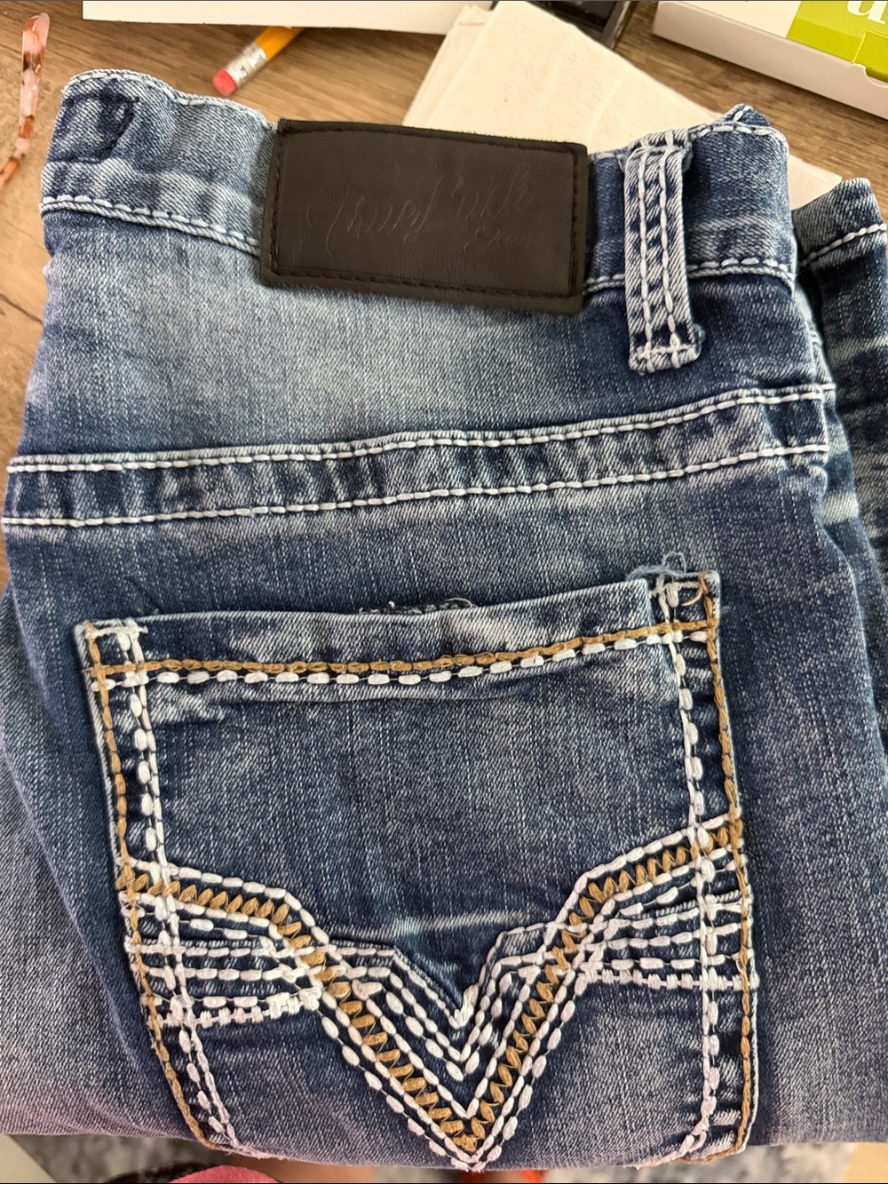 Dark Blue Boot Cut Jeans with Embroidered Pocket - Men’s